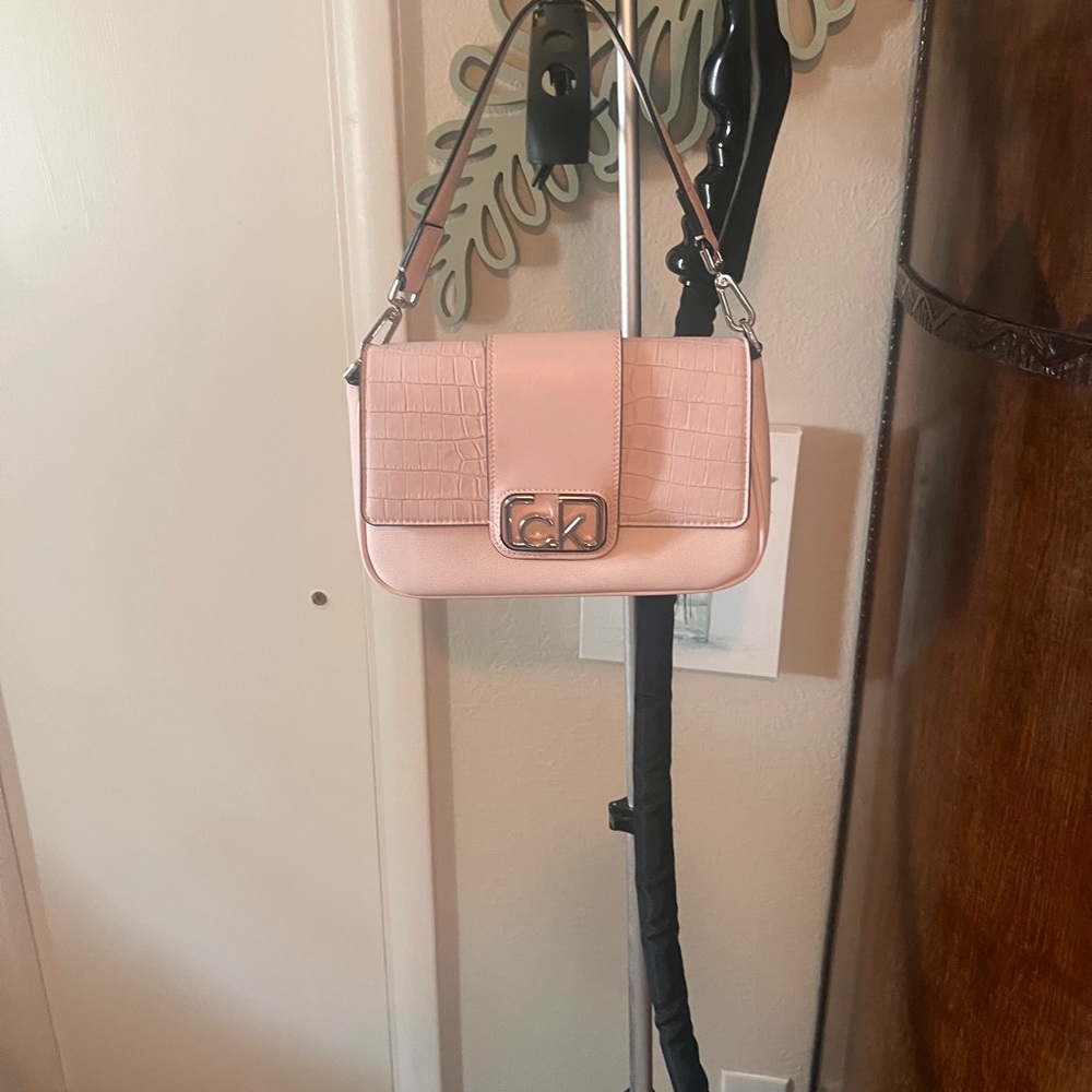 Pink Croc-Embossed Shoulder Bag